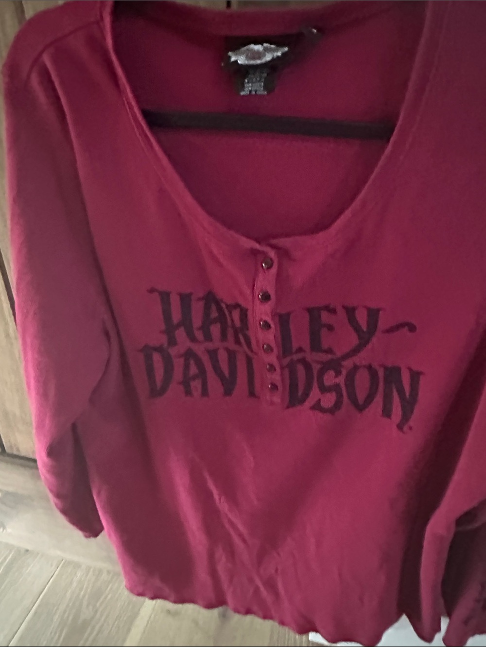 Harley-Davidson Women's Burgundy Long Sleeve Henley with Black Logo